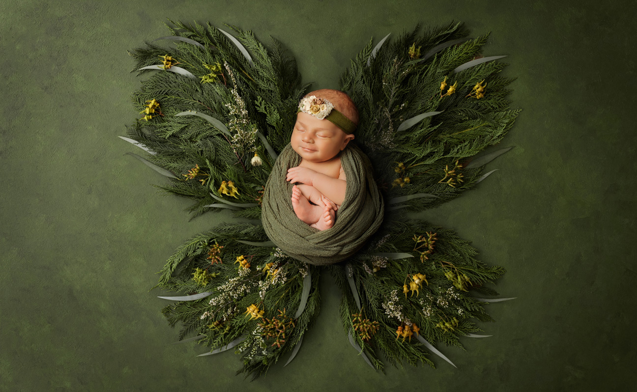 Tulsa Newborn Photographer Girl Green Butterfly